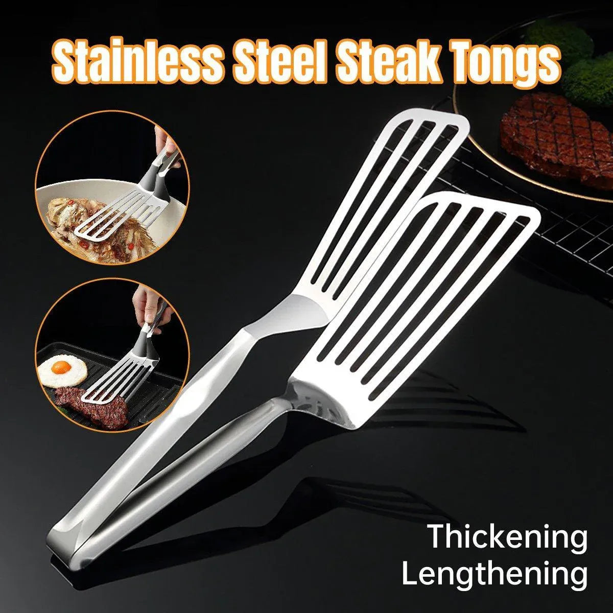 Stainless Steel Steak Tongs Multi-Functional Kitchen Tool for BBQ