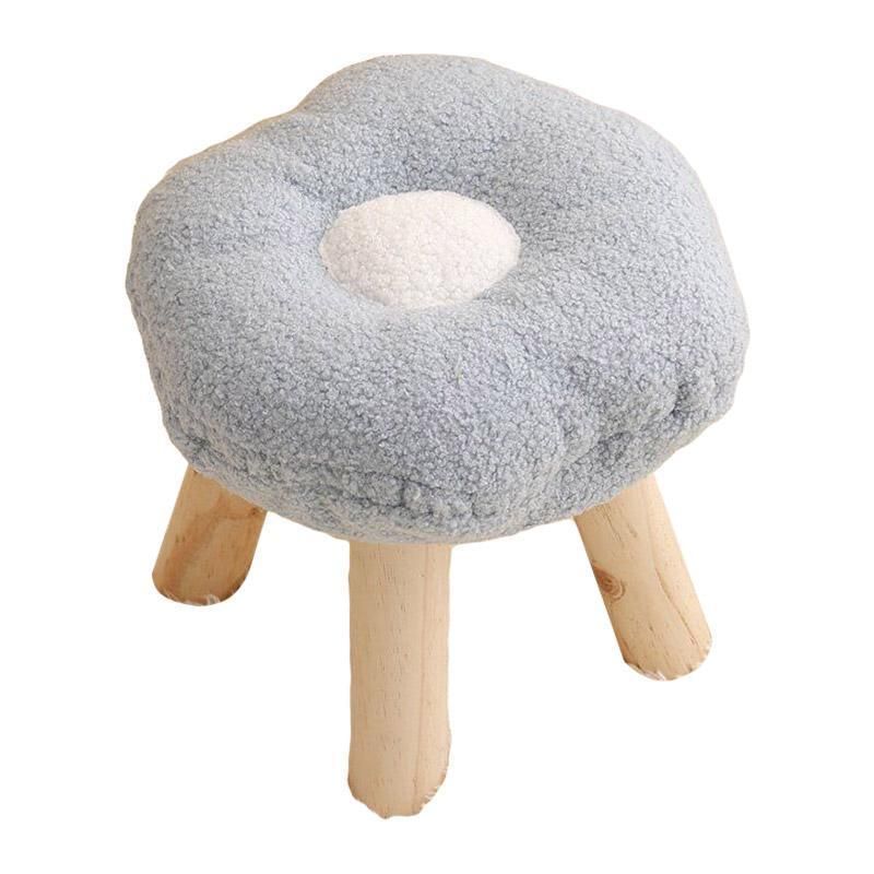 Flower Footstool with Wooden Legs, 30 x 20 cm, Blue
