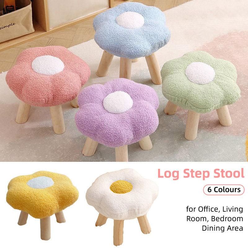 Flower Footstool with Wooden Legs, 30 x 20 cm