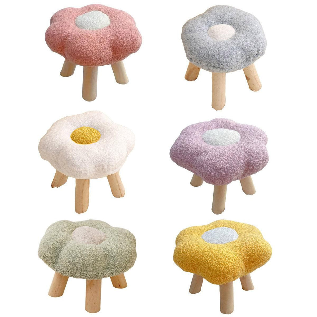 Flower Footstool with Wooden Legs, 30 x 20 cm