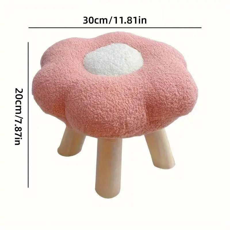 Flower Footstool with Wooden Legs, 30 x 20 cm