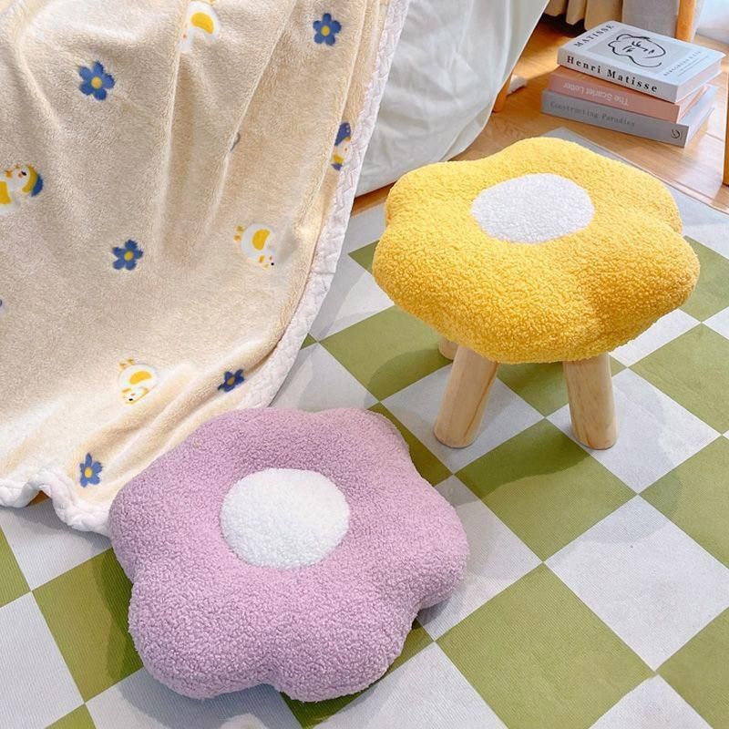 Flower Footstool with Wooden Legs, 30 x 20 cm