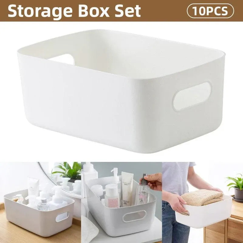 White Plastic Storage Basket Set, 10 Pieces