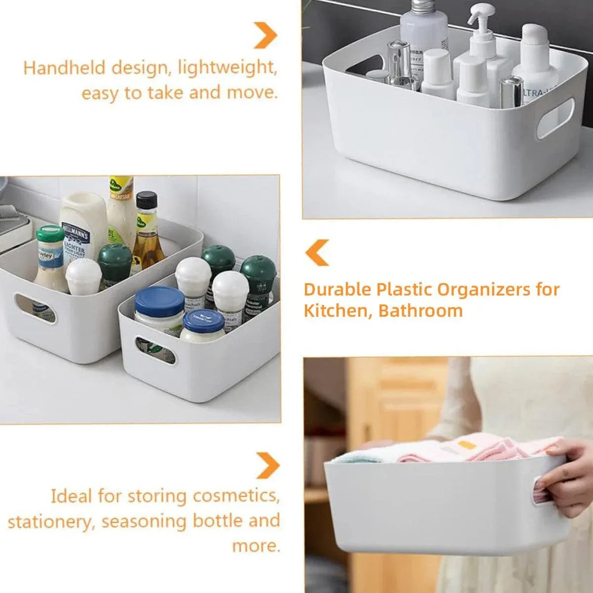White Plastic Storage Basket Set, 10 Pieces