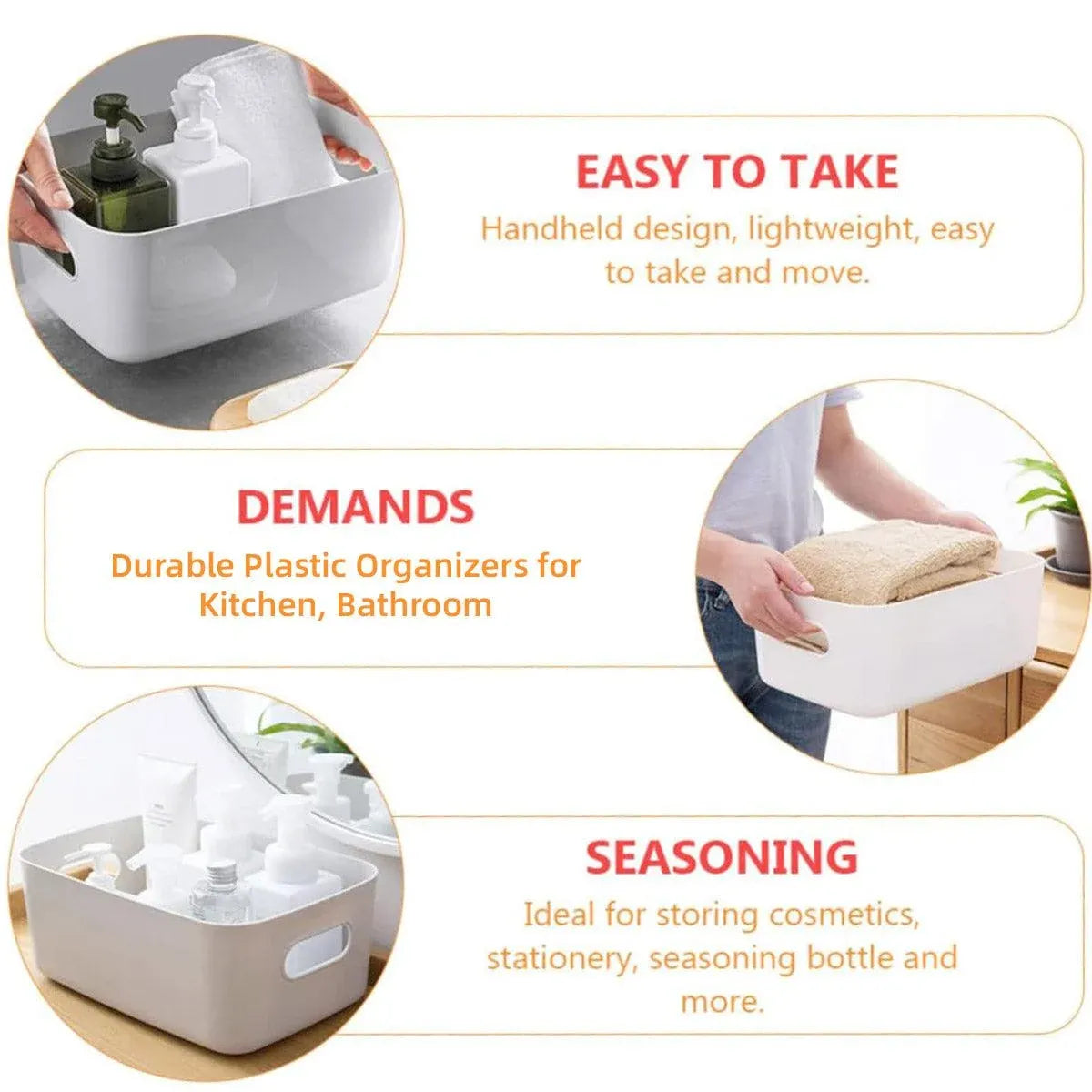White Plastic Storage Basket Set, 10 Pieces
