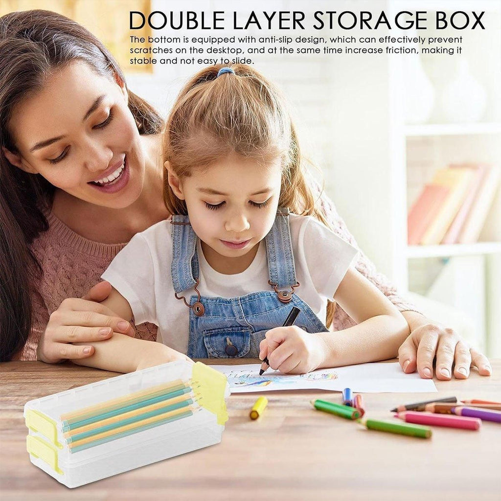 Clear Two Layer Stationery Storage Boxes, Set of 3, 20.5 x 8 cm
