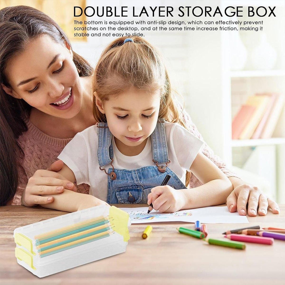 Clear Two Layer Stationery Storage Boxes, Set of 3, 20.5 x 8 cm