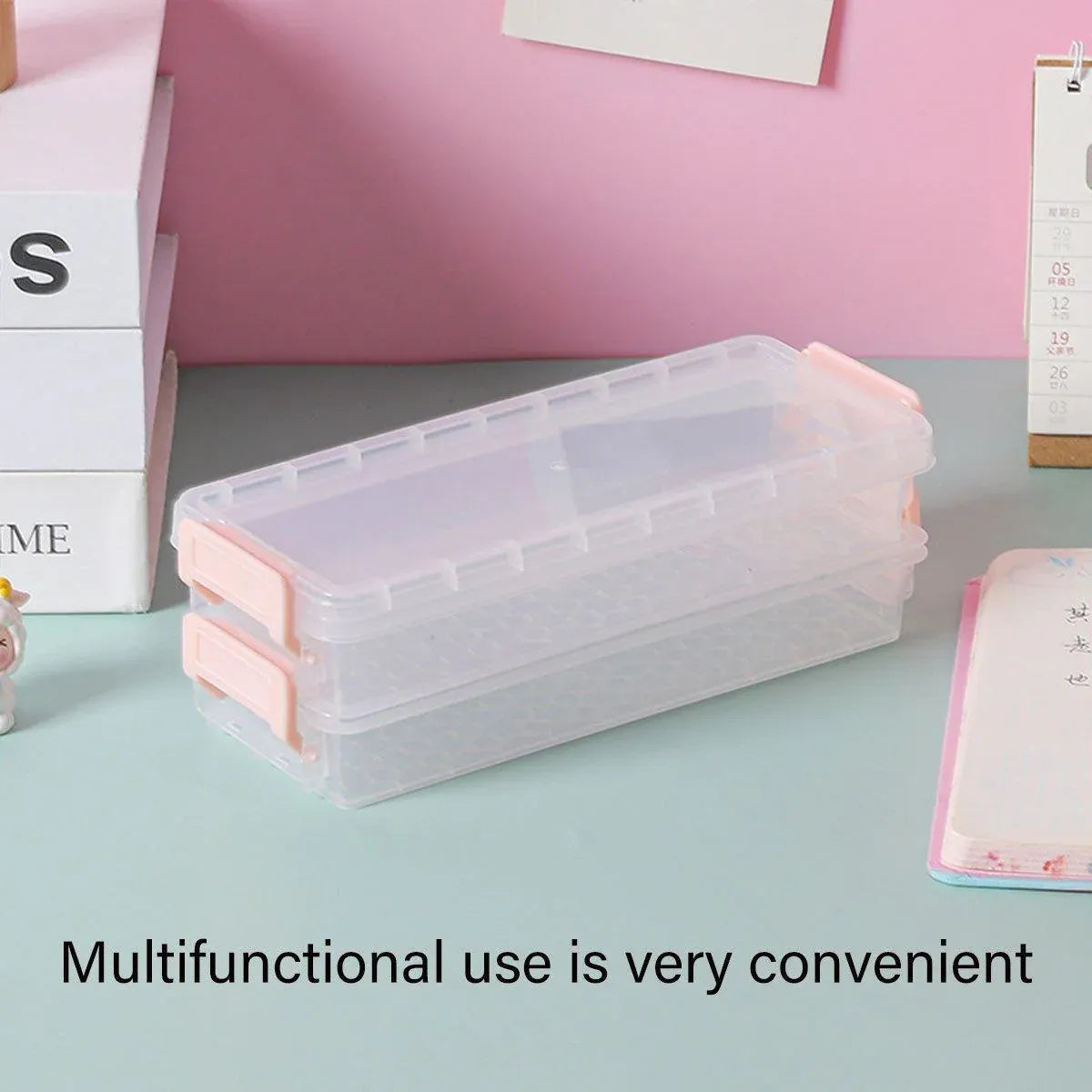 Clear Two Layer Stationery Storage Boxes, Set of 3, 20.5 x 8 cm