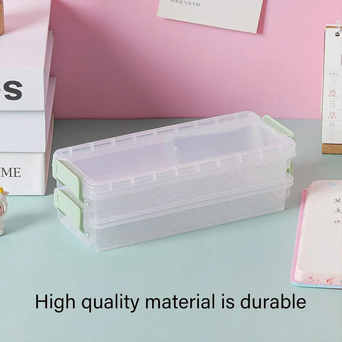 Clear Two Layer Stationery Storage Boxes, Set of 3, 20.5 x 8 cm