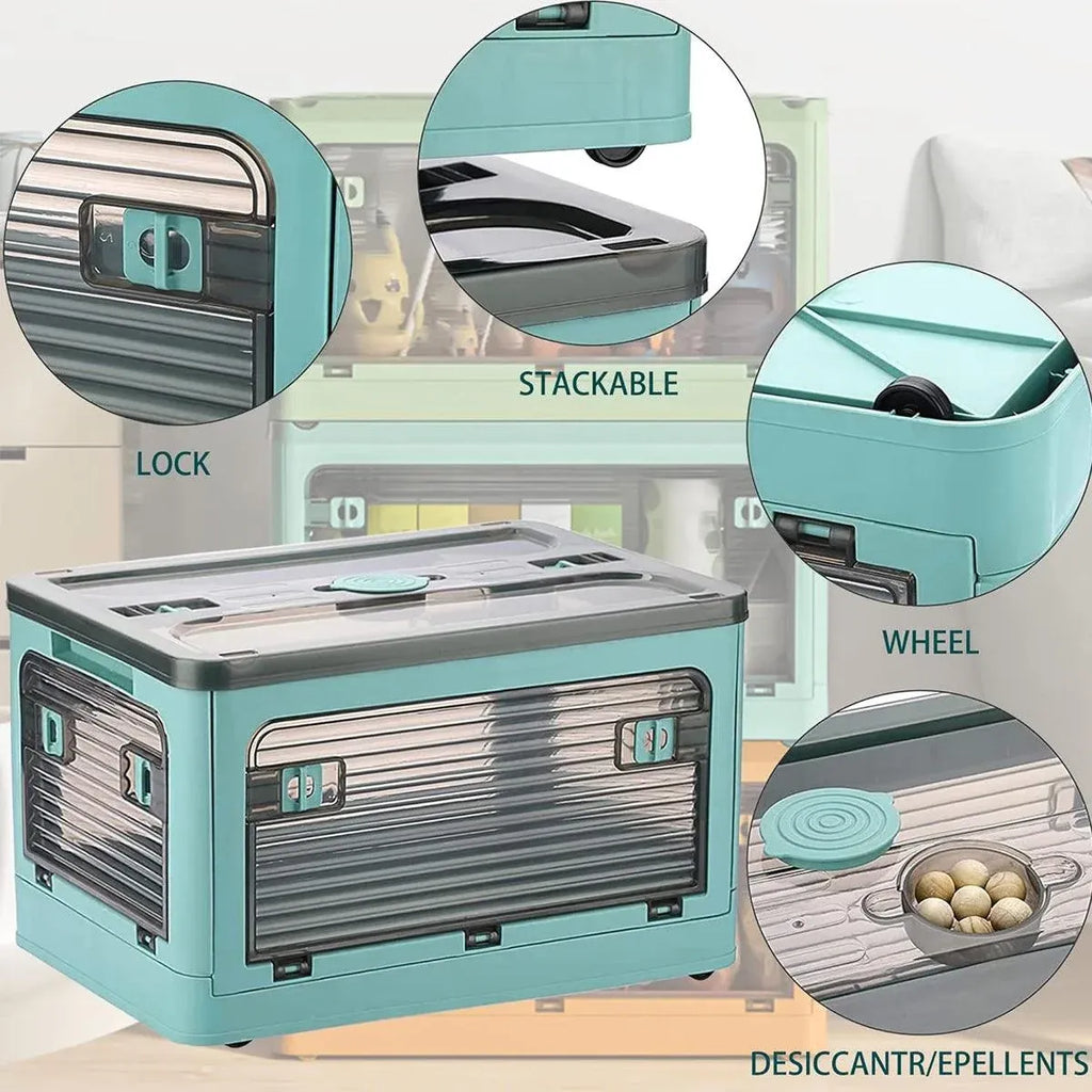 Large Foldable Clear Plastic Storage Box, 58.4 x 33.5 x 41.9 cm