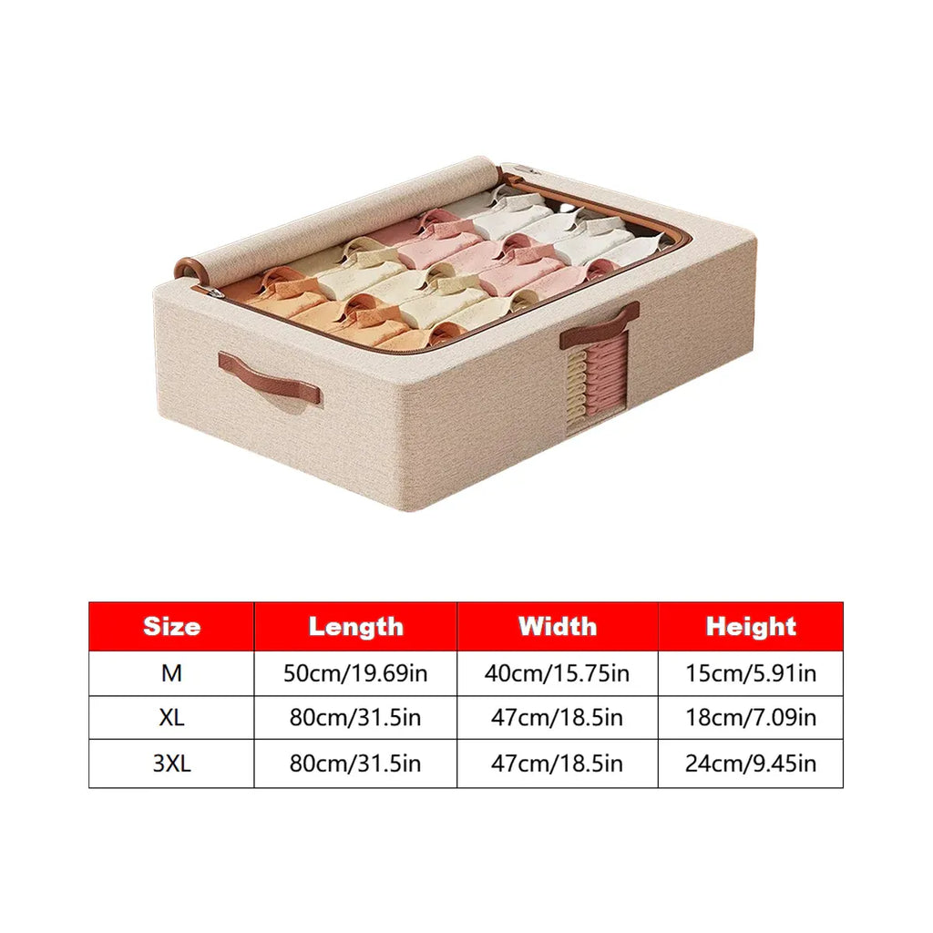 Foldable Cotton Linen Under Bed Storage Box, Beige
