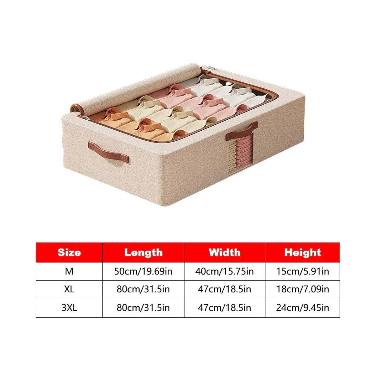 Foldable Cotton Linen Under Bed Storage Box, Beige