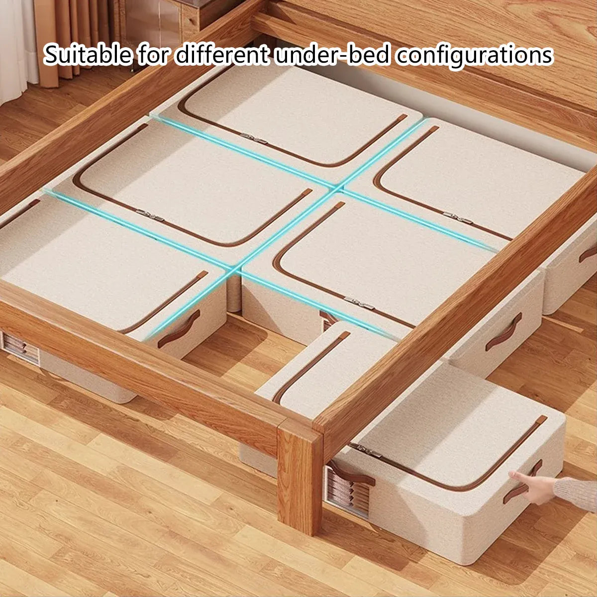 Foldable Cotton Linen Under Bed Storage Box, Beige