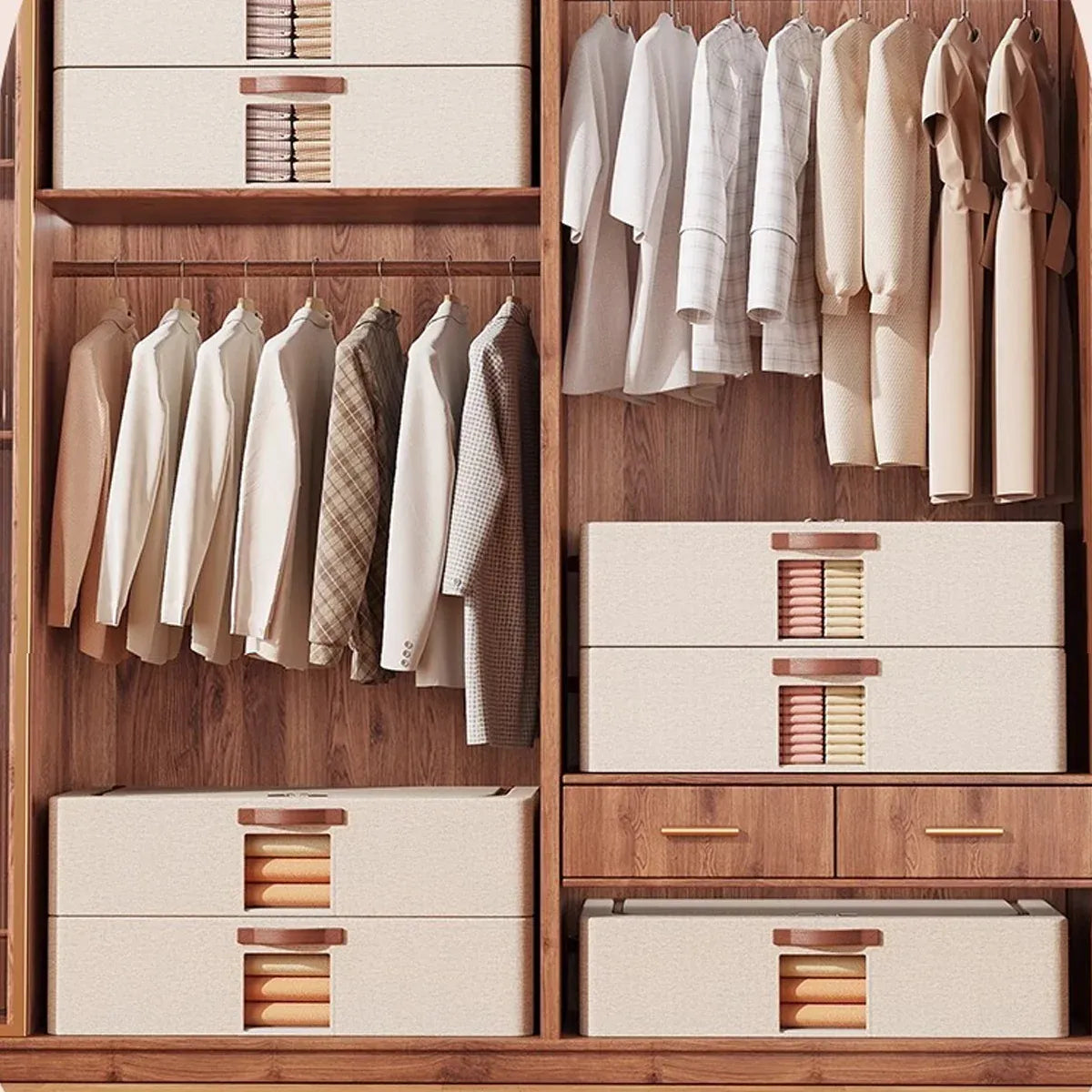 Foldable Cotton Linen Under Bed Storage Box, Beige