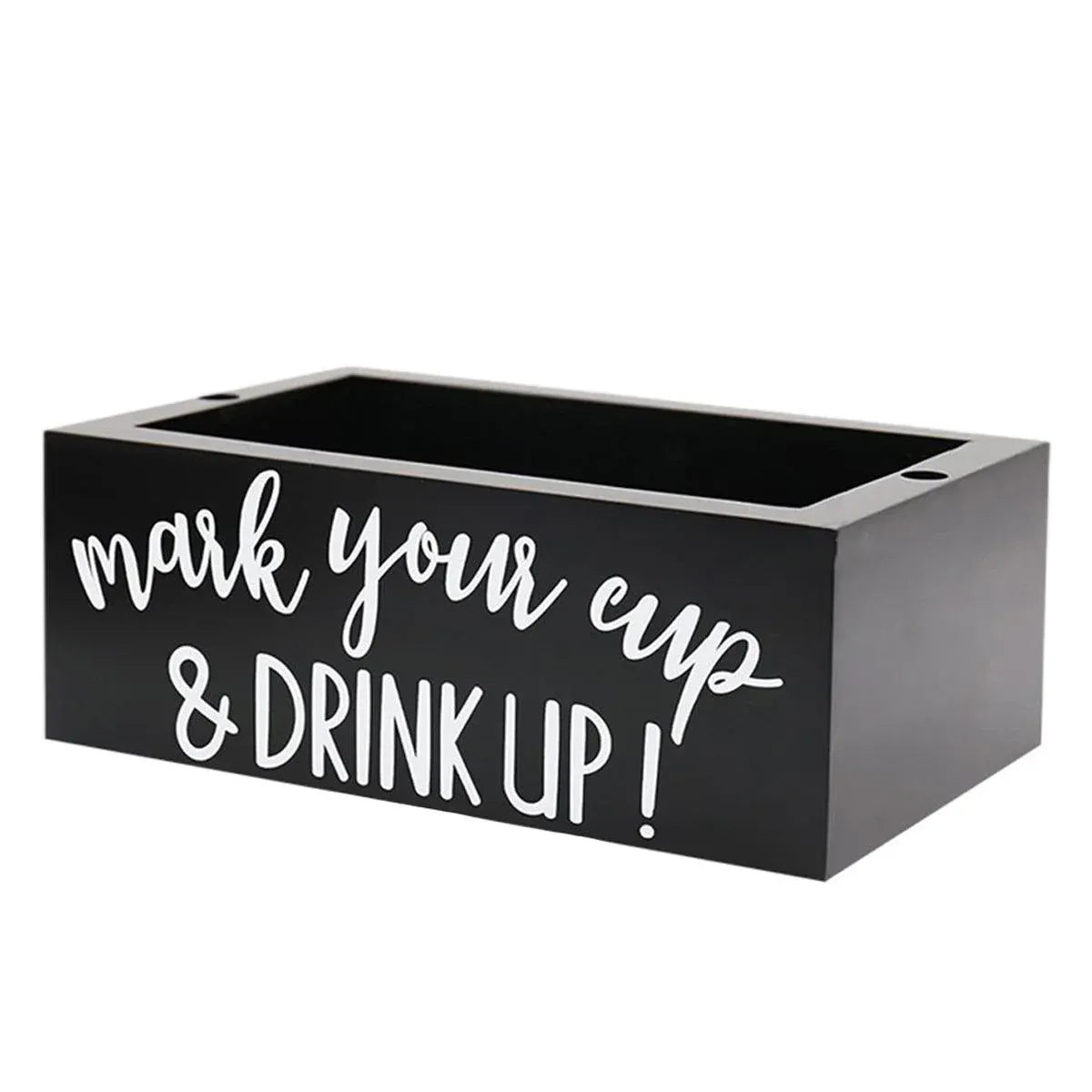 Black Pine Wood Disposable Cup Holder with Marker Slot, Rectangle