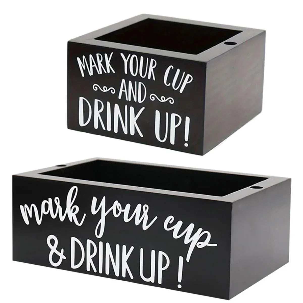 Black Pine Wood Disposable Cup Holder with Marker Slot