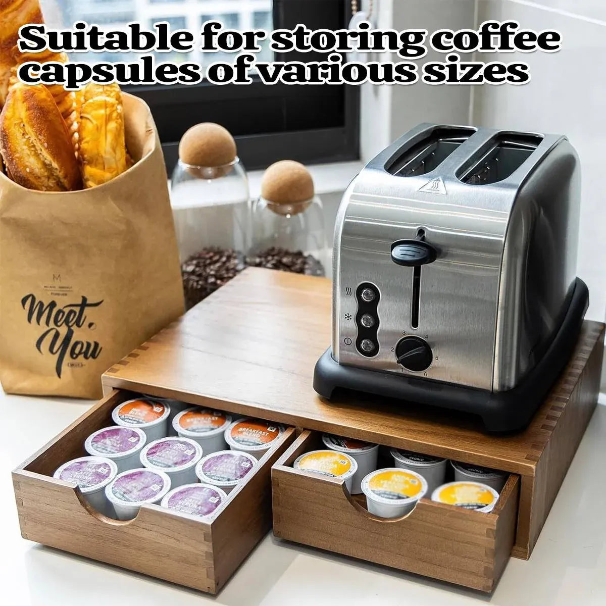 Wooden Coffee Capsule Holder with 2 Drawers