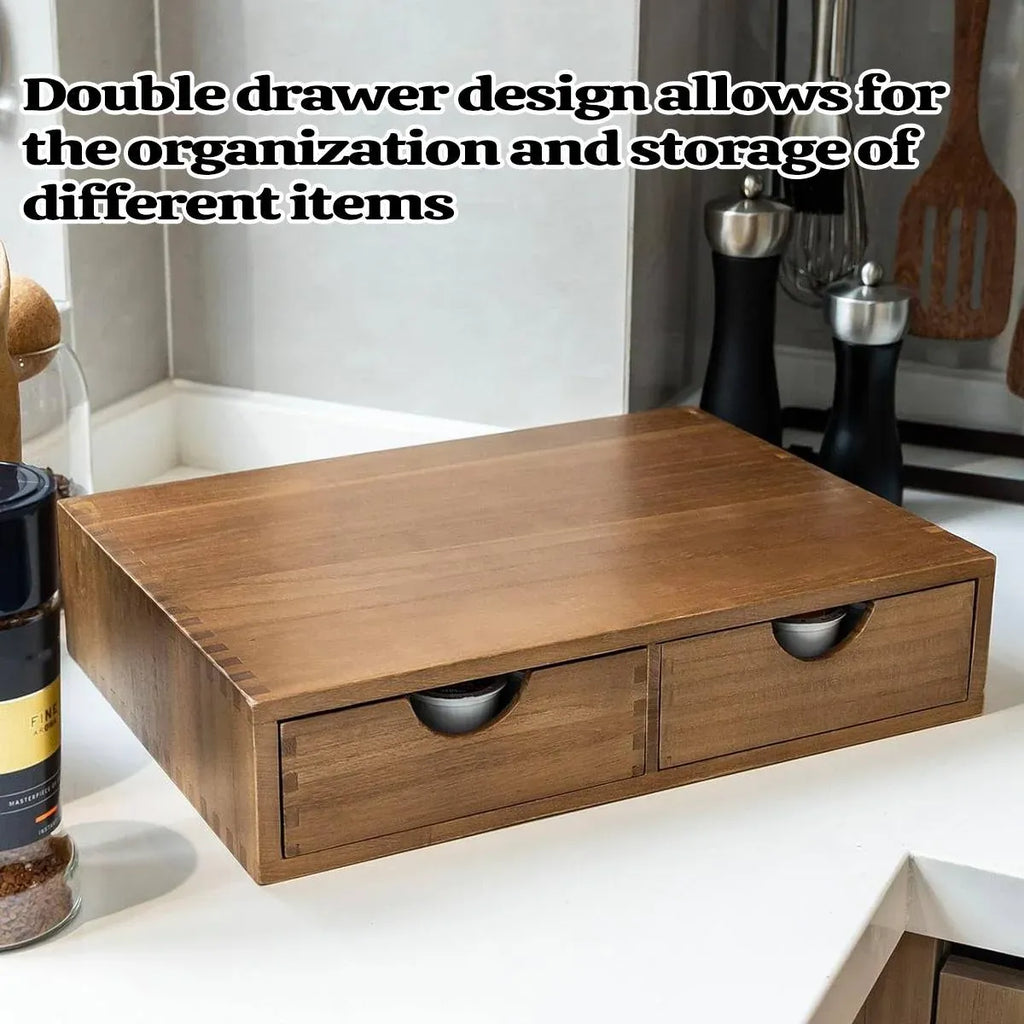 Wooden Coffee Capsule Holder with 2 Drawers