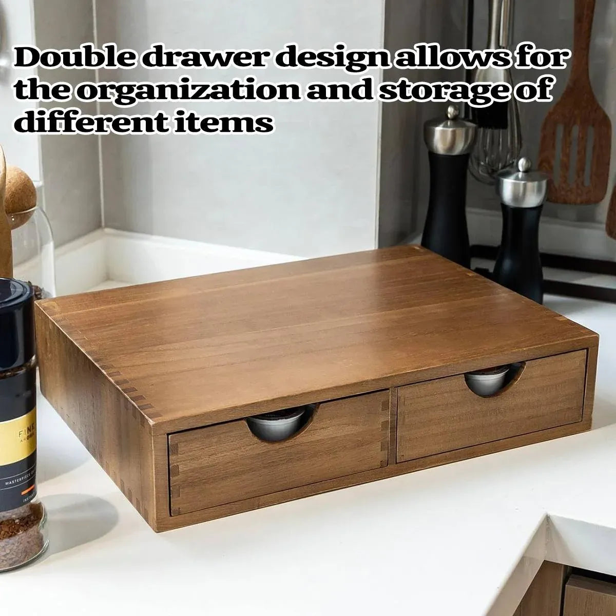 Wooden Coffee Capsule Holder with 2 Drawers