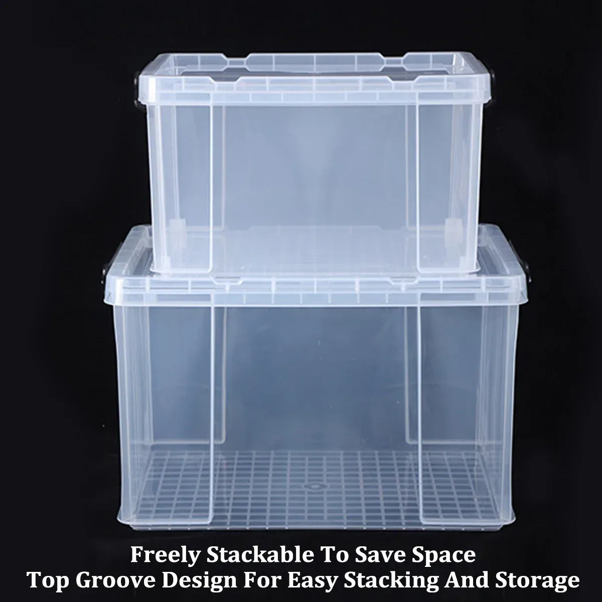 Clear Plastic Stackable Storage Box with Lid and Handles