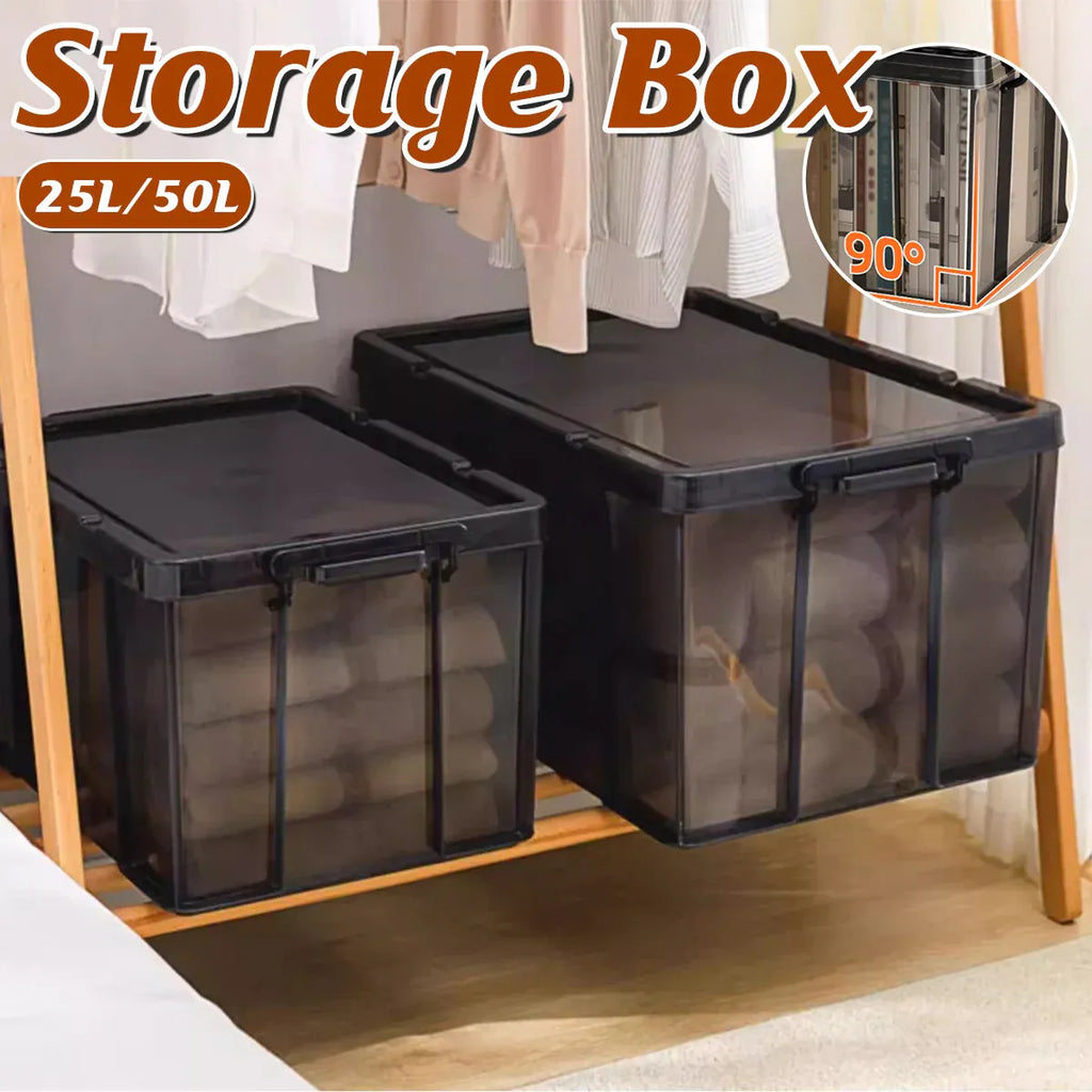 Stackable Plastic Storage Box with Clear Front and Lid