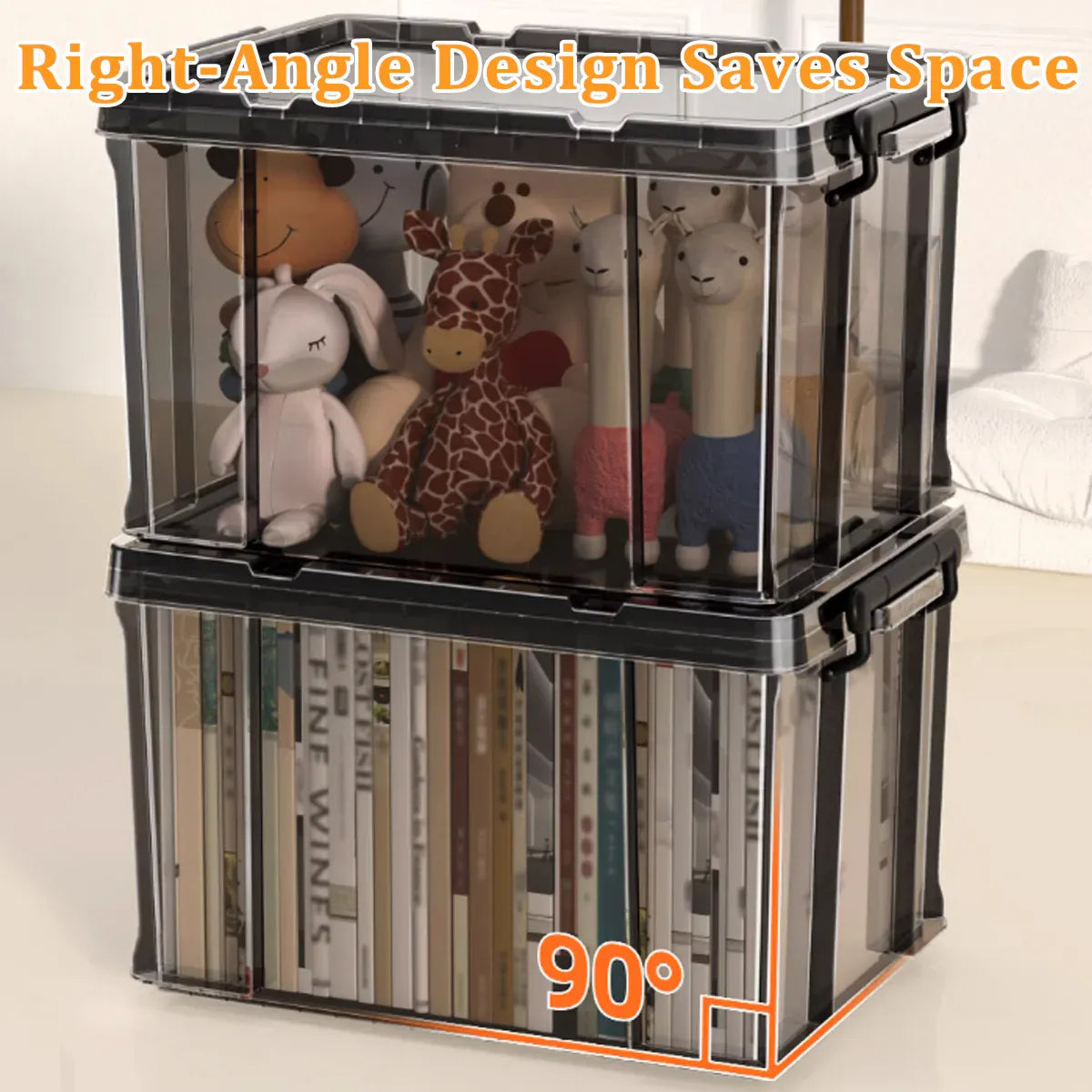 Stackable Plastic Storage Box with Clear Front and Lid