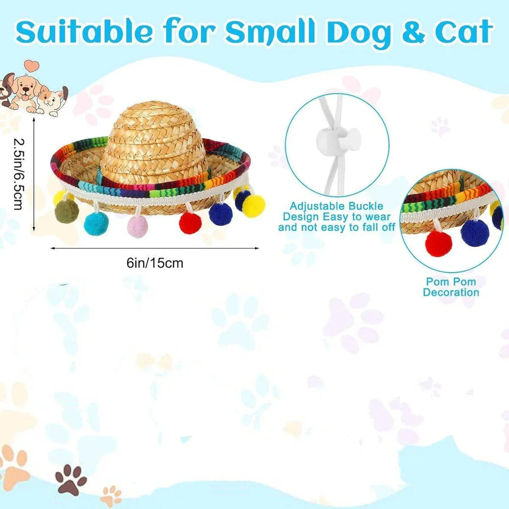 2pcs Striped Triangle Scarf Colourful Hairball Pet Straw Hat Scarf Set