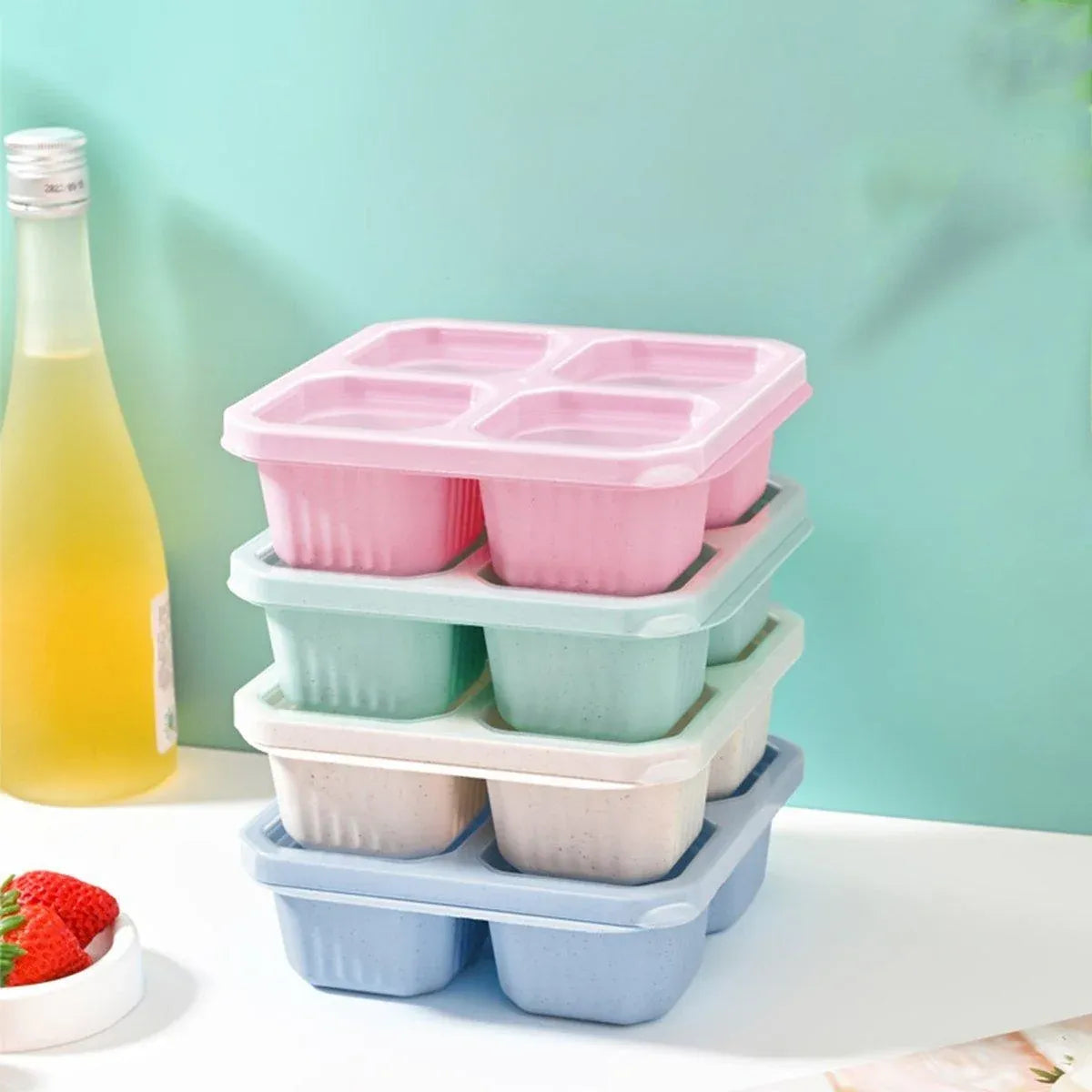 Wheat Straw Four Compartment Food Storage Containers, 8 Pack