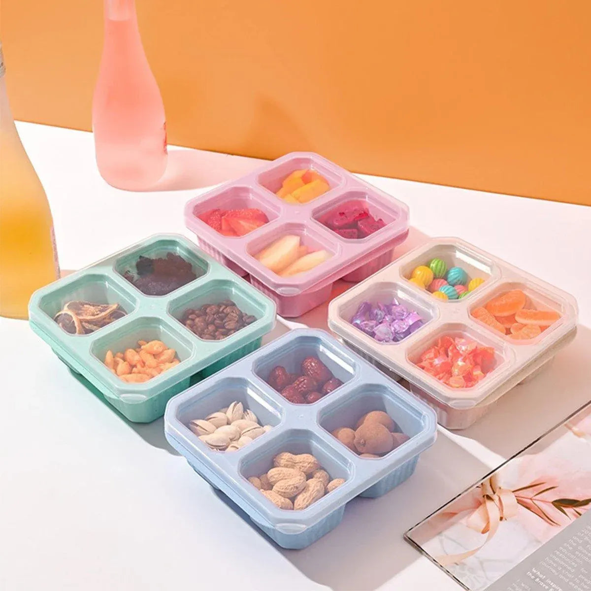 Wheat Straw Four Compartment Food Storage Containers, 8 Pack