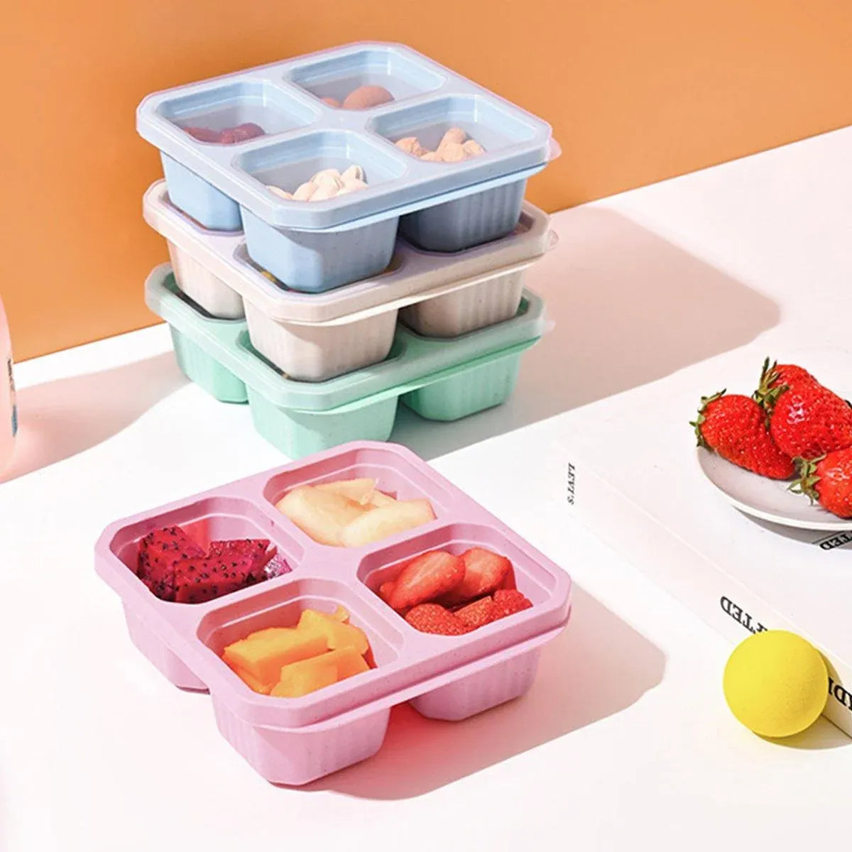 Wheat Straw Four Compartment Food Storage Containers, 8 Pack