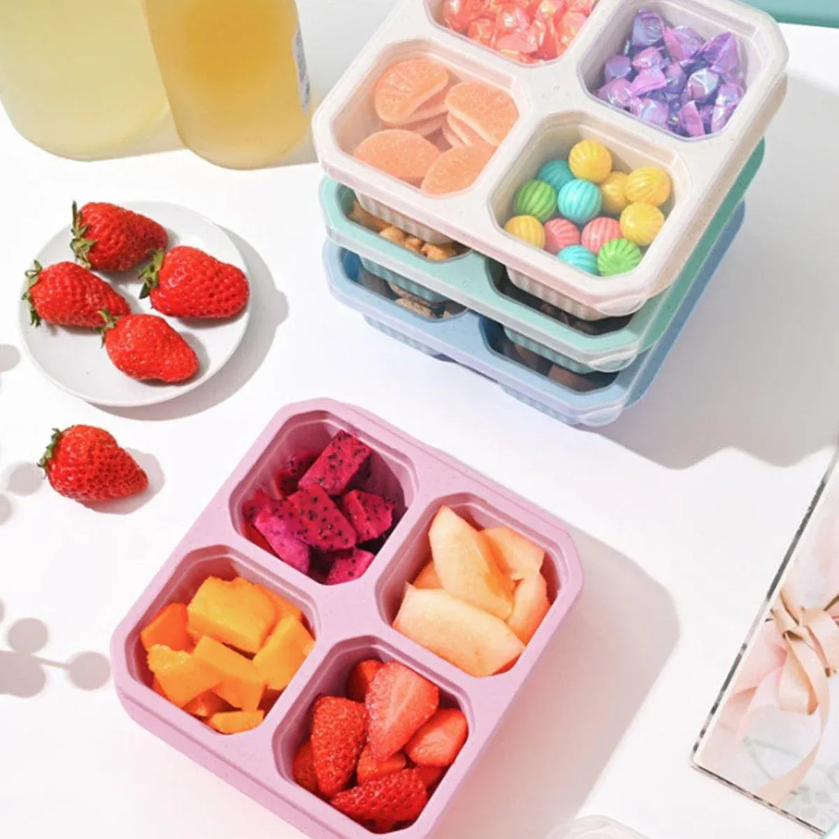 Wheat Straw Four Compartment Food Storage Containers, 8 Pack