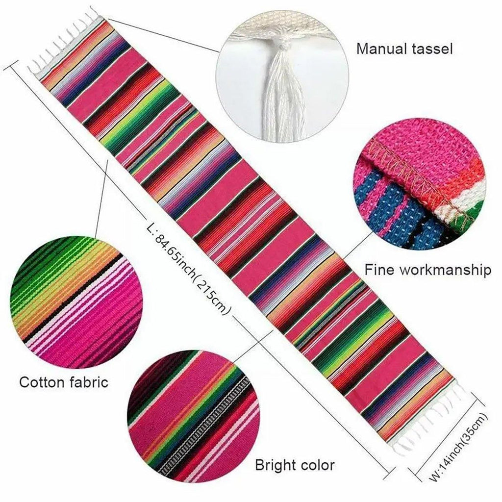 Woven Cotton Table Runner with Tassels, 215 x 35 cm