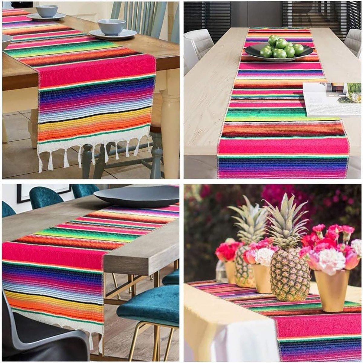 Woven Cotton Table Runner with Tassels, 215 x 35 cm
