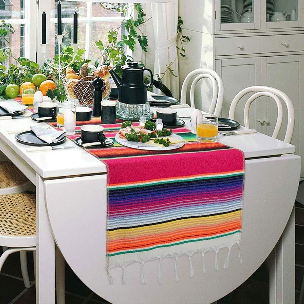 Woven Cotton Table Runner with Tassels, 215 x 35 cm