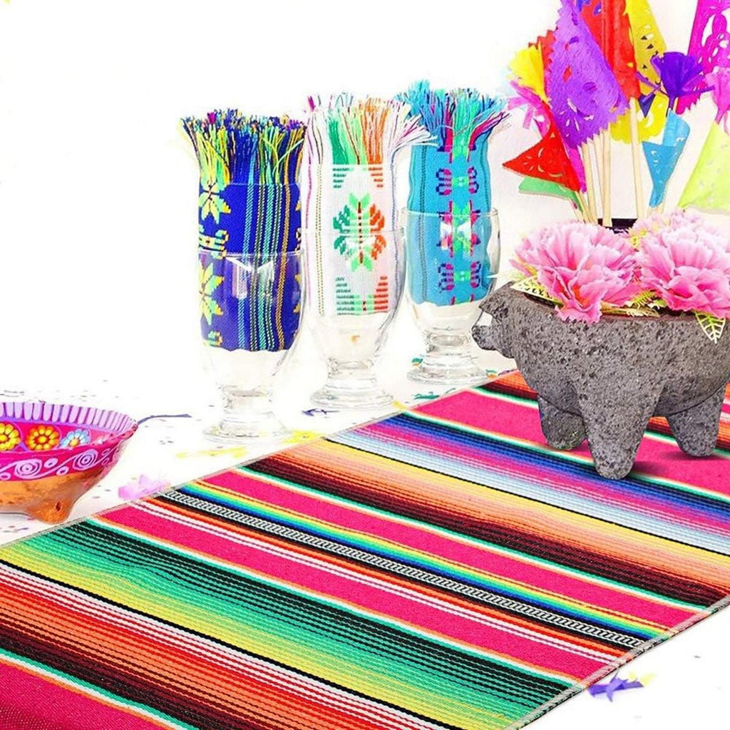 Woven Cotton Table Runner with Tassels, 215 x 35 cm