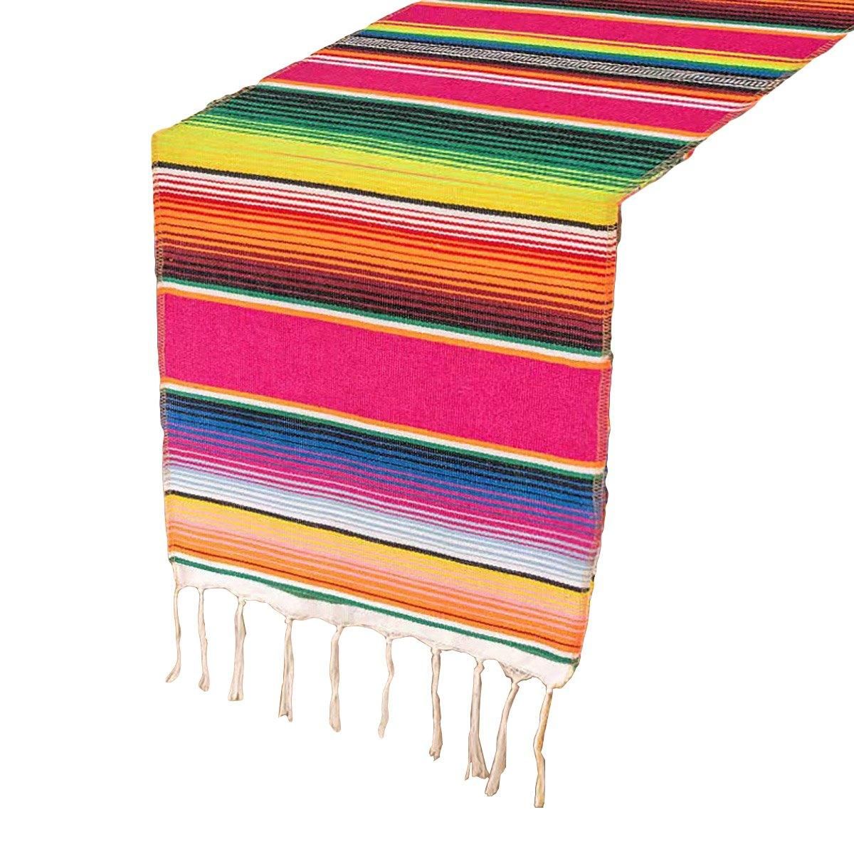 Woven Cotton Table Runner with Tassels, 215 x 35 cm, Rose Red