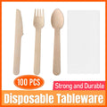 Degradable Wooden Cutlery Set 100pcs Disposable Spoons Forks Knives
