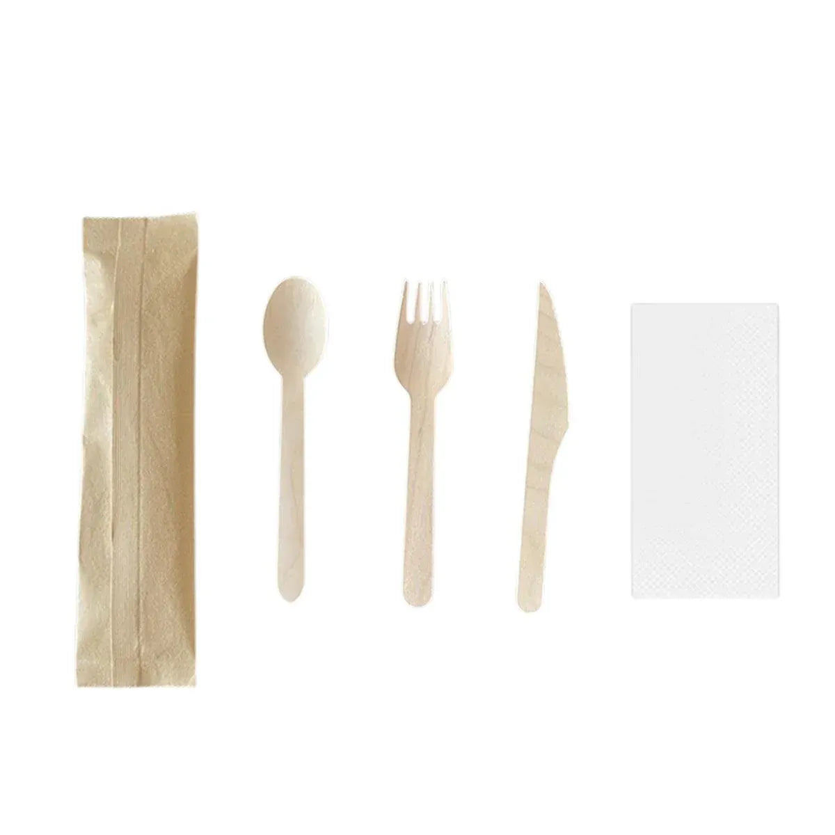 Degradable Wooden Cutlery Set 100pcs Disposable Spoons Forks Knives