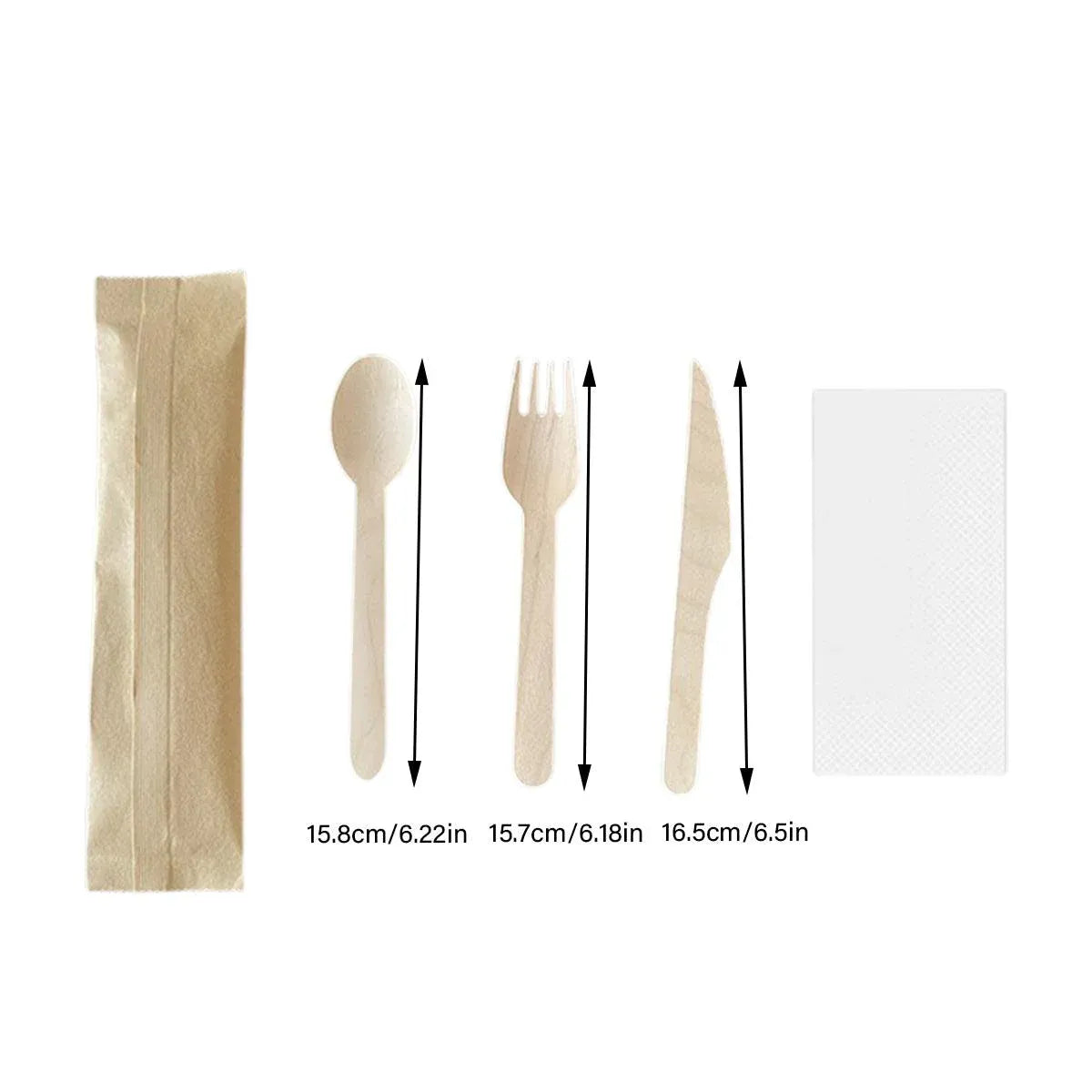 Degradable Wooden Cutlery Set 100pcs Disposable Spoons Forks Knives