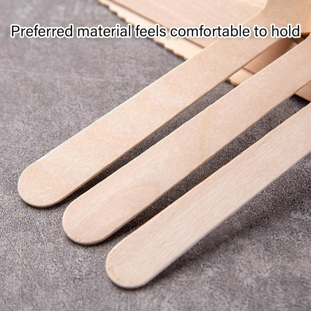 Degradable Wooden Cutlery Set 100pcs Disposable Spoons Forks Knives