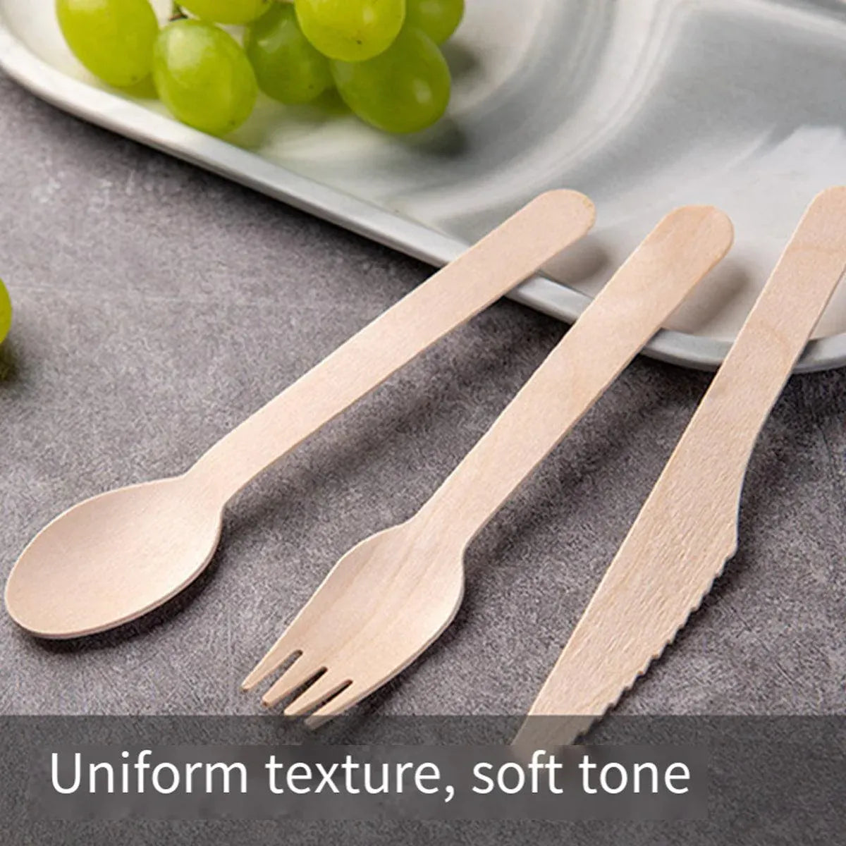 Degradable Wooden Cutlery Set 100pcs Disposable Spoons Forks Knives