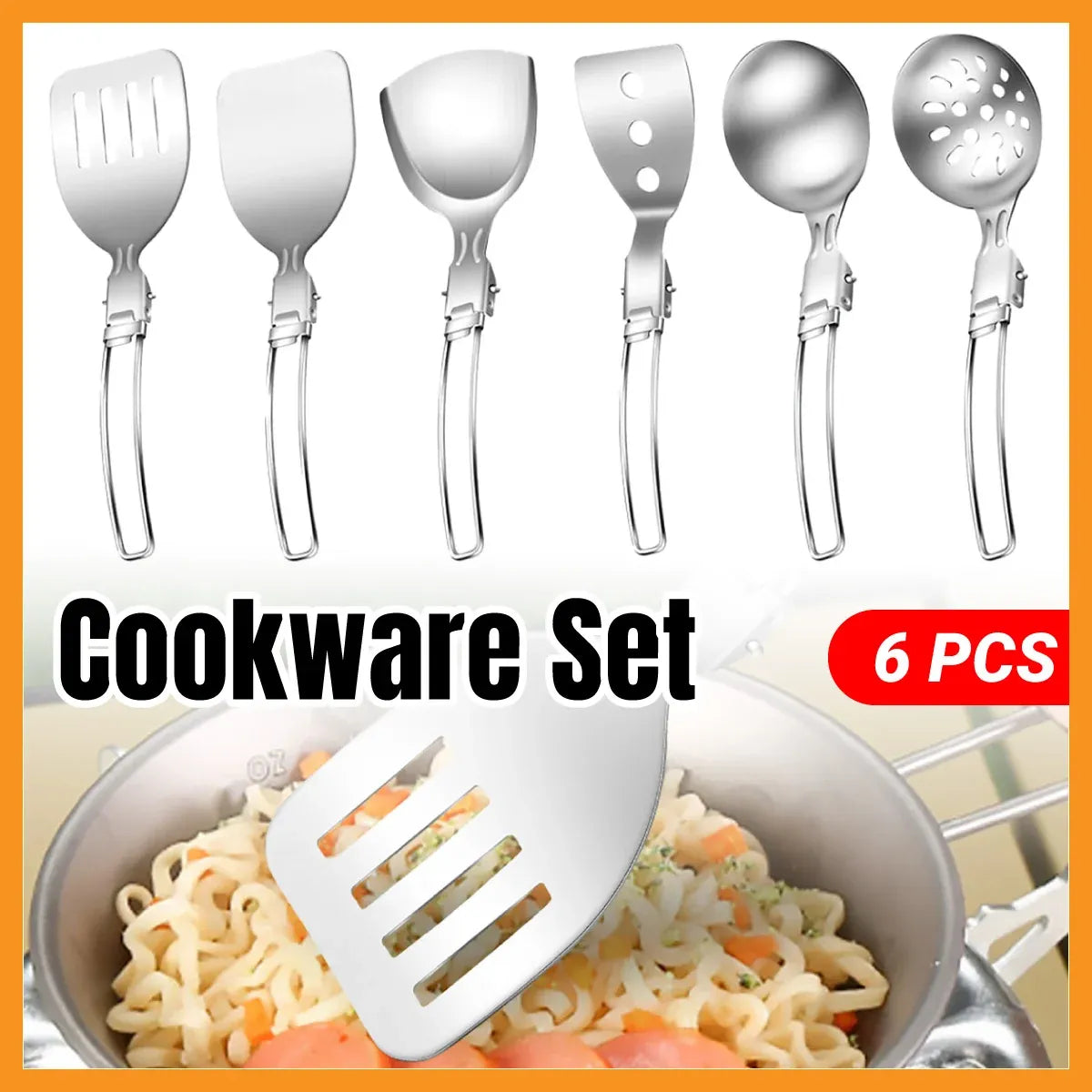 Folding Stainless Steel Camping Utensil Set, 6 Pieces
