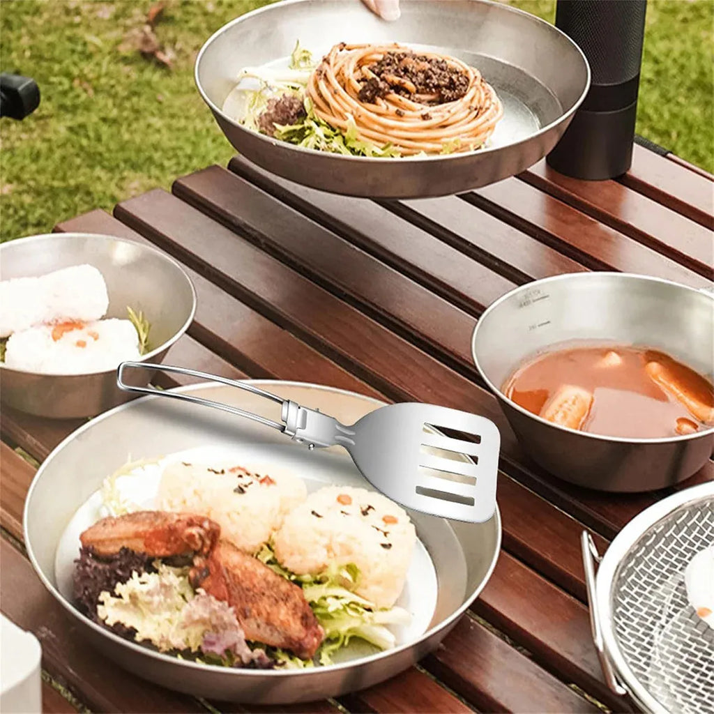 Folding Stainless Steel Camping Utensil Set, 6 Pieces