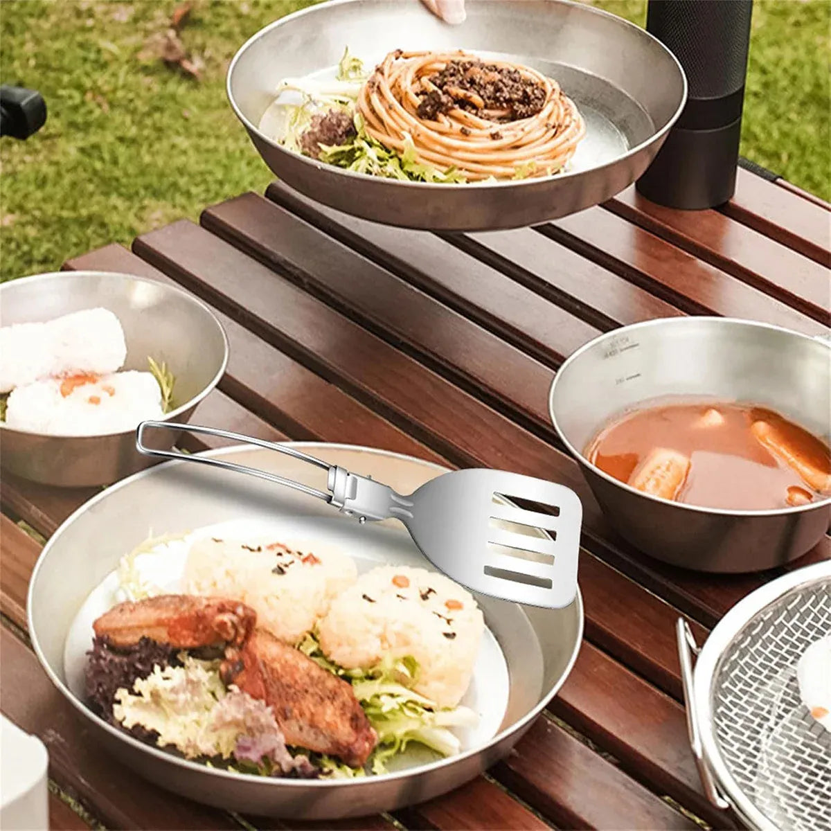 Folding Stainless Steel Camping Utensil Set, 6 Pieces