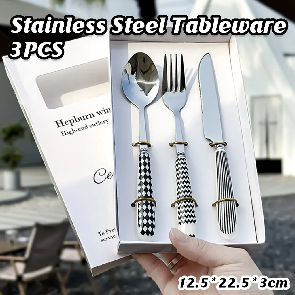 Ceramic Handle Stainless Steel Cutlery Set, 3 Pieces, Gift Box