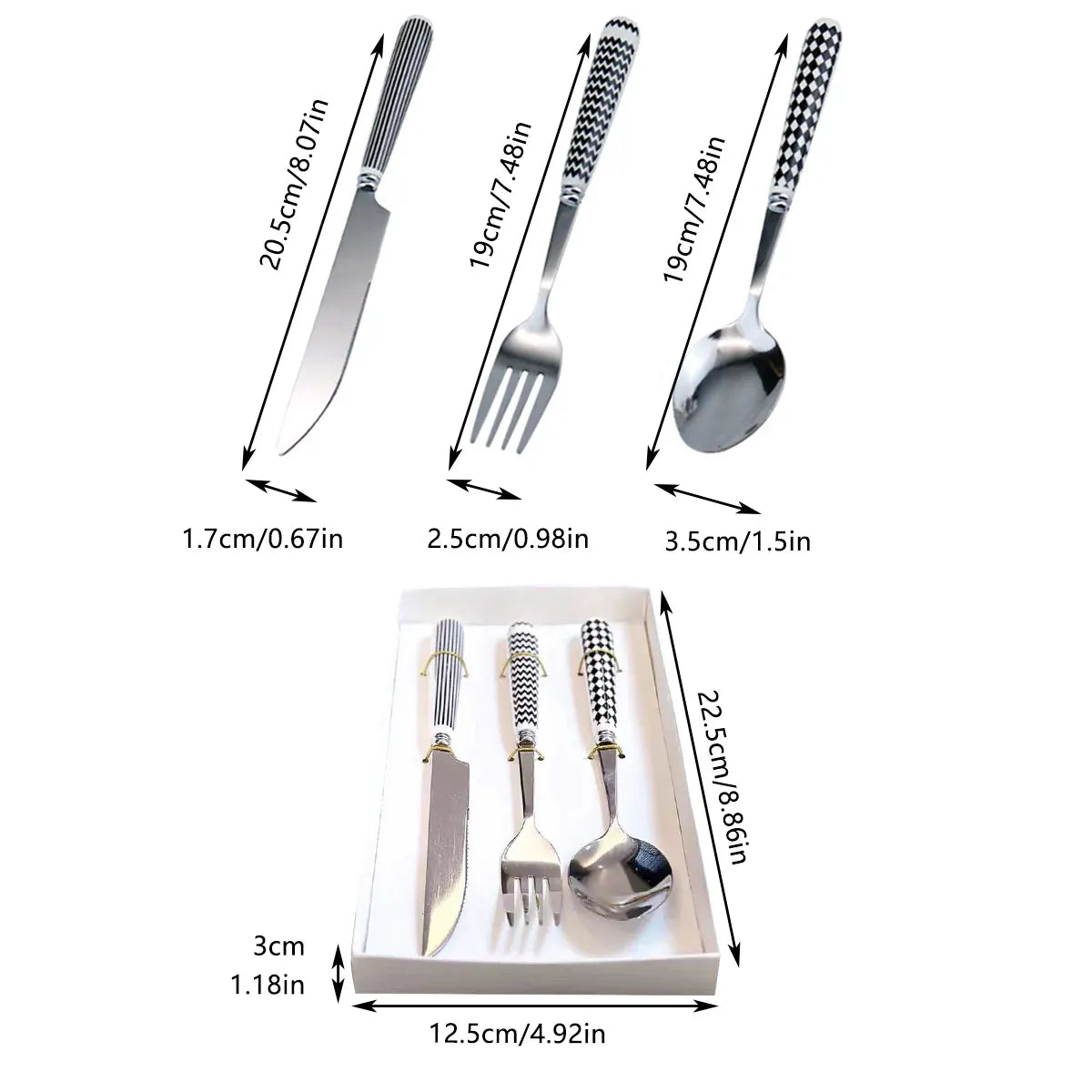 Ceramic Handle Stainless Steel Cutlery Set, 3 Pieces, Gift Box