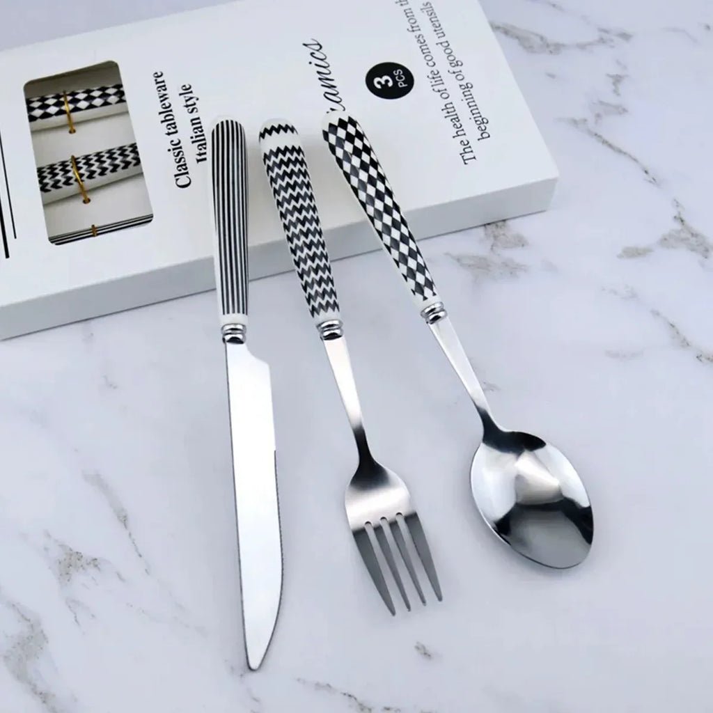 Ceramic Handle Stainless Steel Cutlery Set, 3 Pieces, Gift Box