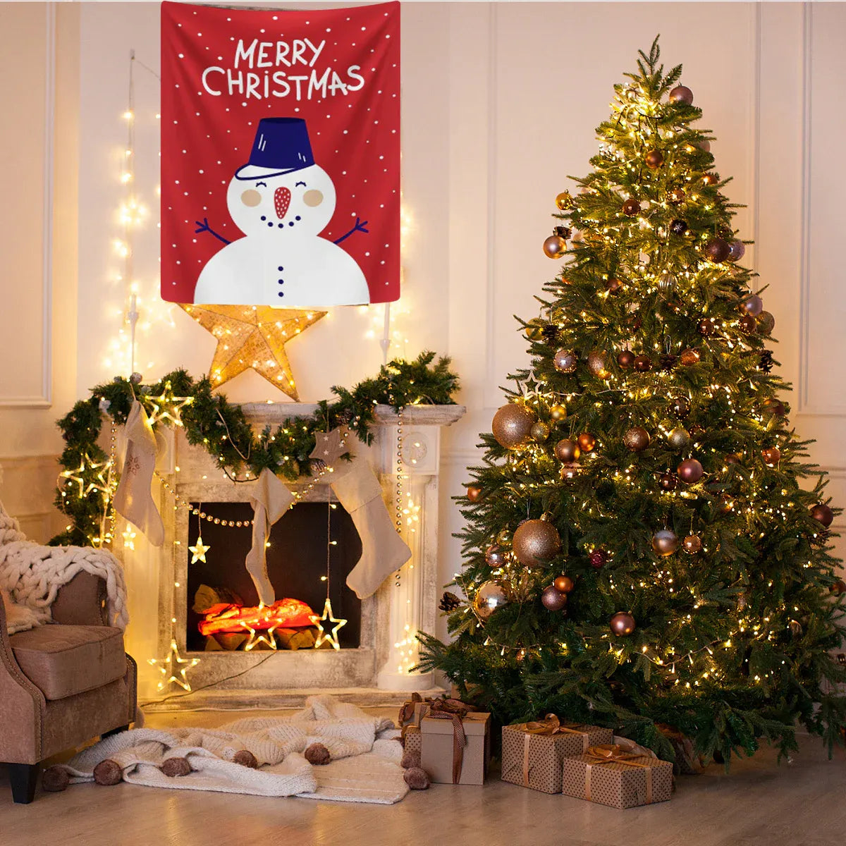 Merry Christmas Snowman Wall Hanging, 100 x 70 cm