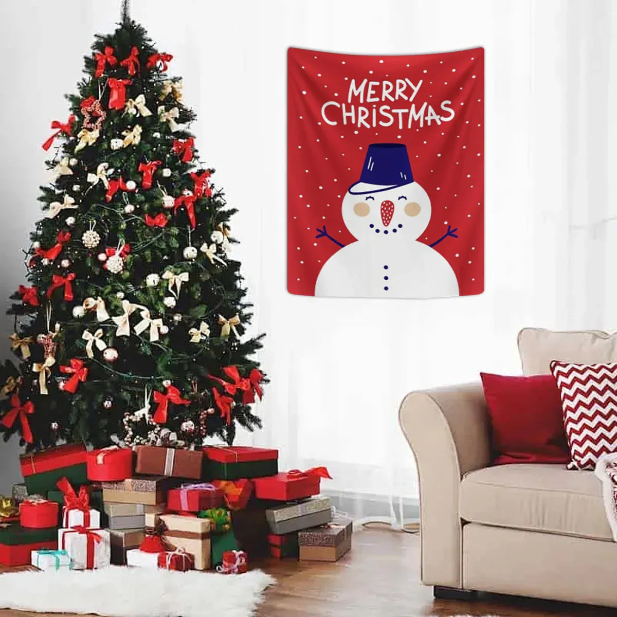 Merry Christmas Snowman Wall Hanging, 100 x 70 cm