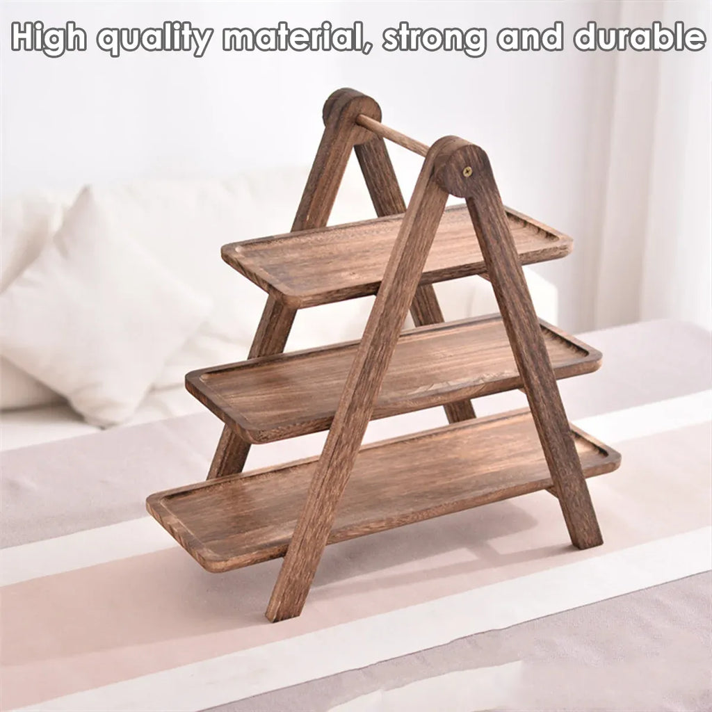 3 Layer Wooden Tray Display Rack Dinner Plate Holder Stand Storage